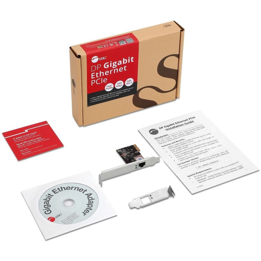 SIIG Dual Profile Gigabit Ethernet PCIe - up to 1Gbps data transfer rate CN-GP1021-S3