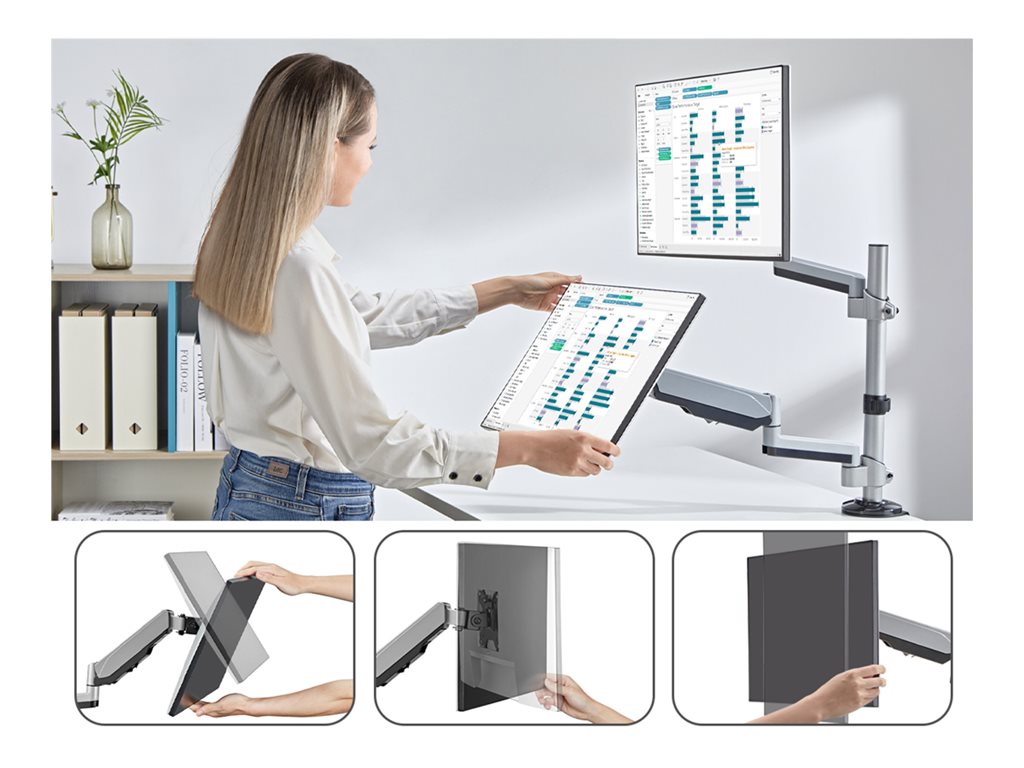 SIIG Dual Stacked Monitor Arm Desk Mount - 17 - 32" - Max Load 19.8lbs each - VESA 75/100mm - Mounting kit (dual gas spring monitor CE-MT3R11-S1