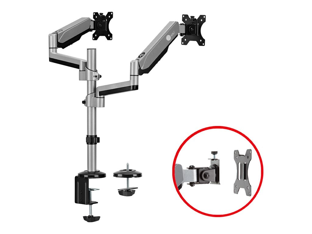 SIIG Dual Stacked Monitor Arm Desk Mount - 17 - 32" - Max Load 19.8lbs each - VESA 75/100mm - Mounting kit (dual gas spring monitor CE-MT3R11-S1