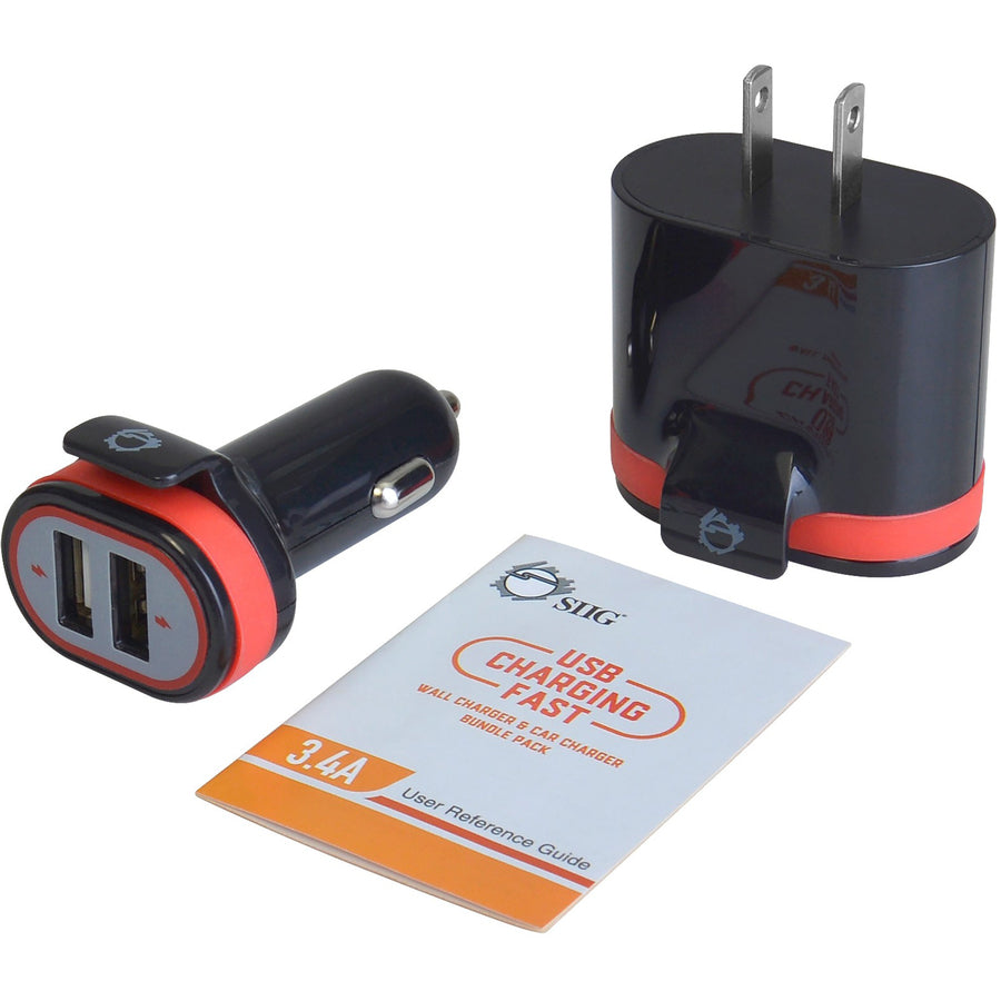 SIIG Fast Charging USB Wall Charger & Car Charger Bundle Pack - Black AC-PW1A12-S1
