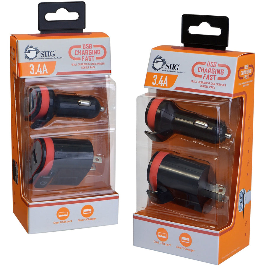 SIIG Fast Charging USB Wall Charger & Car Charger Bundle Pack - Black AC-PW1A12-S1