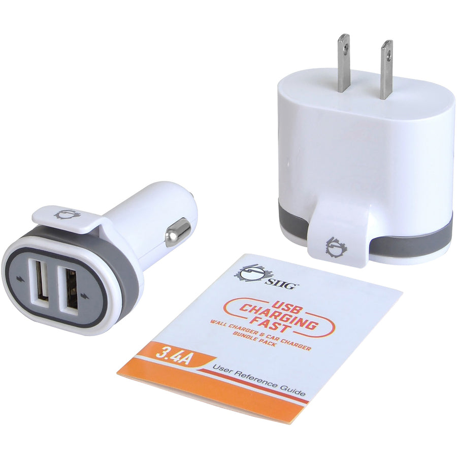 SIIG Fast Charging USB Wall Charger & Car Charger Bundle Pack - White AC-PW1A22-S1