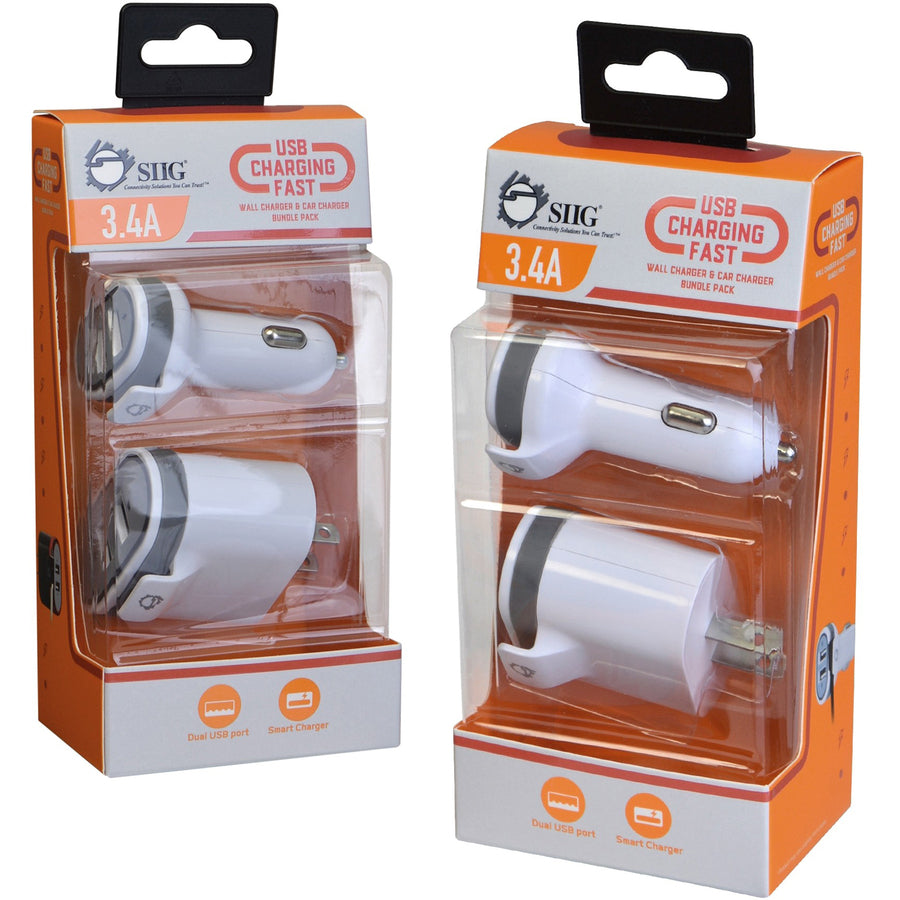 SIIG Fast Charging USB Wall Charger & Car Charger Bundle Pack - White AC-PW1A22-S1