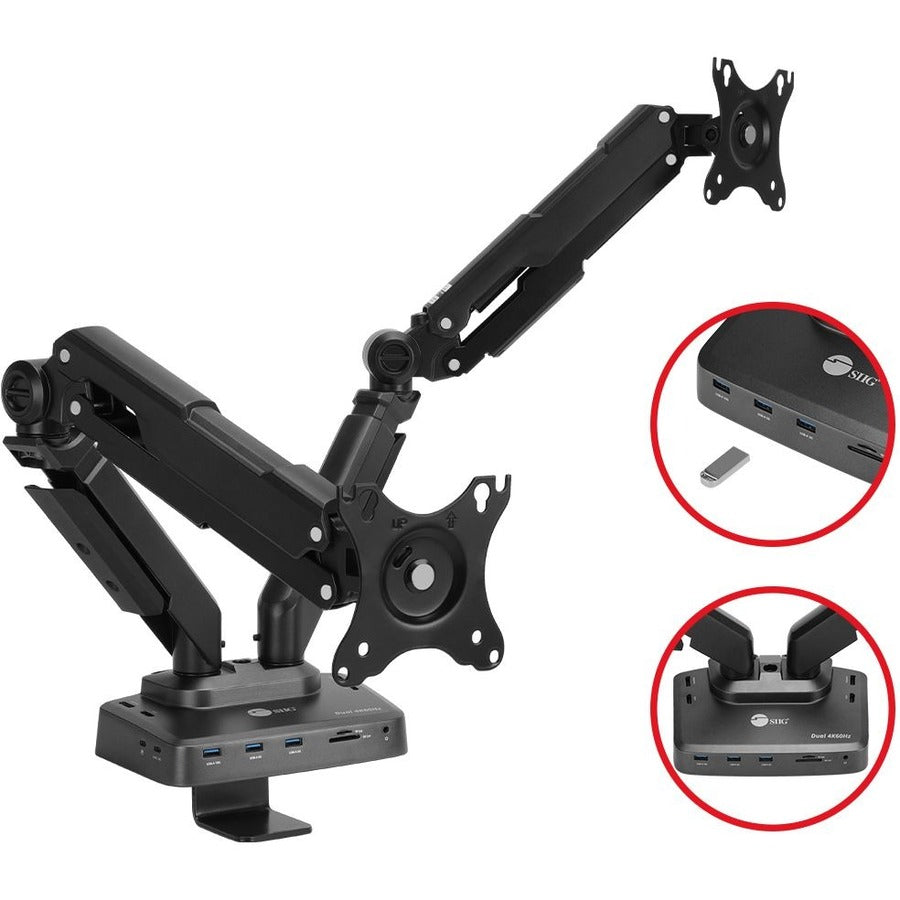SIIG Full function Dual 4K Hybrid Video Docking Station & PD with Gas Spring Monitor Desk Arm Mount - 17 to 32"" CE-MTDK01-S1