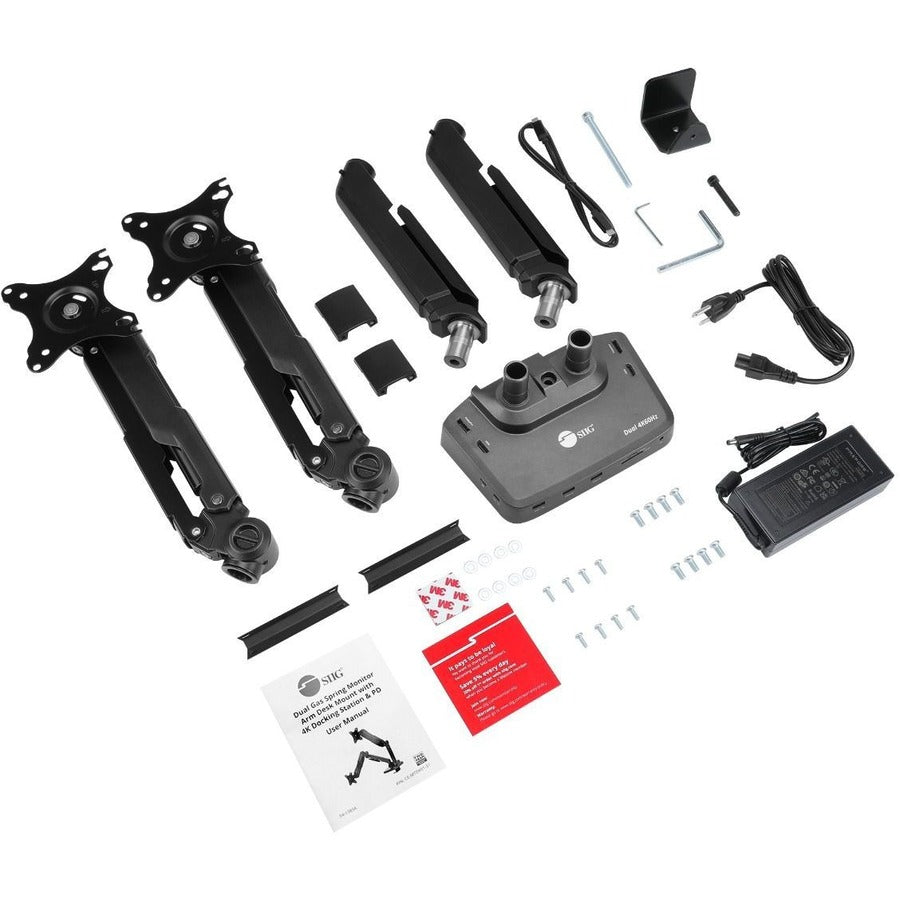 SIIG Full function Dual 4K Hybrid Video Docking Station & PD with Gas Spring Monitor Desk Arm Mount - 17 to 32"" CE-MTDK01-S1