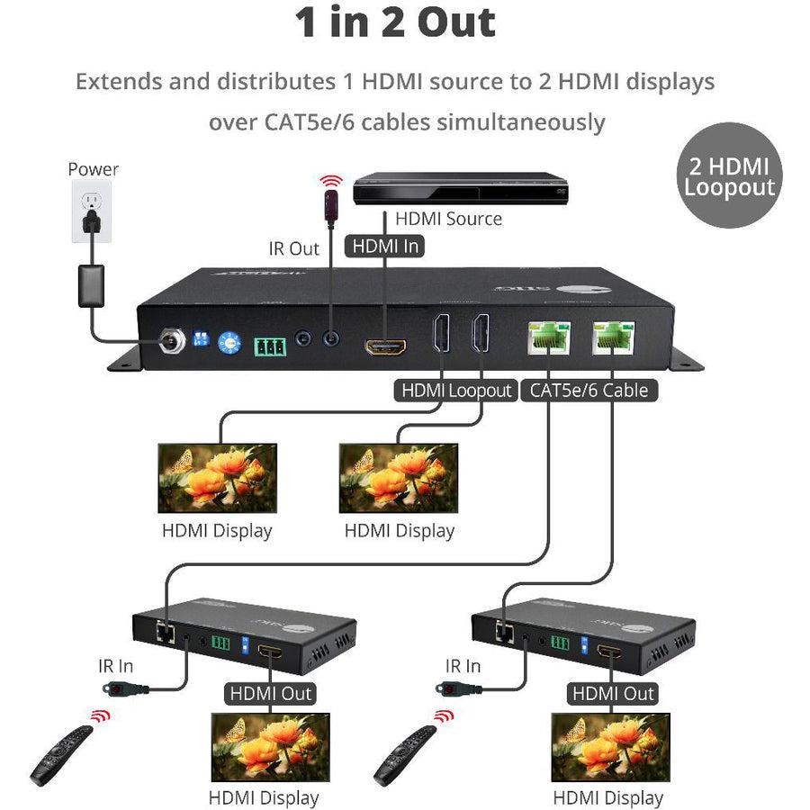 SIIG HDMI 2.0 4K HDR 1x2 Splitter HDBaseT Extender with Auto-scaling CE-H24M11-S1