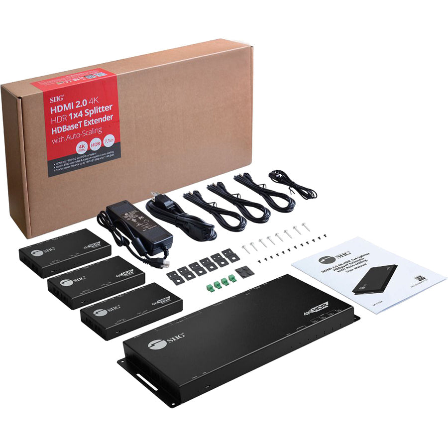 SIIG HDMI 2.0 4K HDR 1x4 Splitter HDBaseT Extender with Auto-scaling CE-H24N11-S1