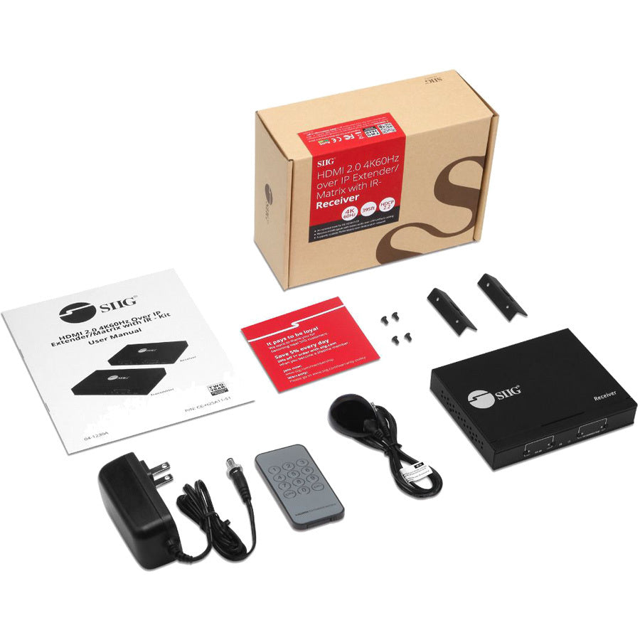SIIG HDMI 2.0 4K60Hz Over IP Extender / Matrix with IR - Decoder (RX) CE-H25C11-S1