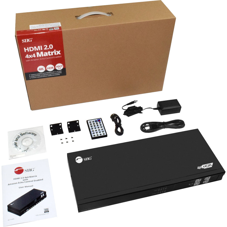 SIIG HDMI 2.0 4x4 Matrix with Amazon Echo Control Enabled CE-H23H11-S1