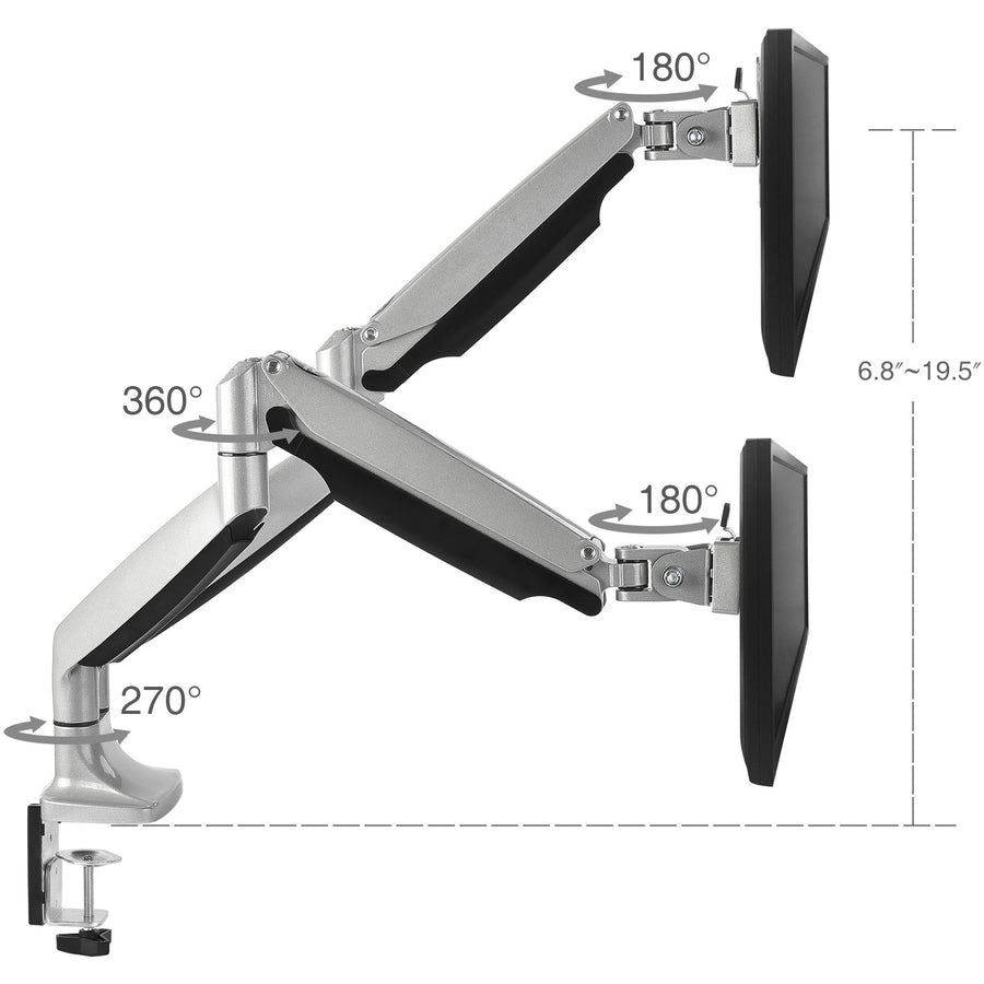 SIIG High Premium Aluminum Gas Spring Desk Mount - Dual Monitor - Fits 13 to 32" monitors - Max load 19.8Ibs(each)" CE-MT2E12-S1