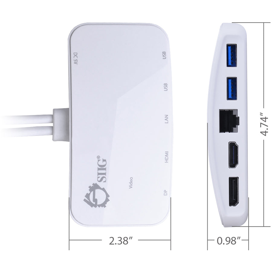 SIIG Mini-DP Video Dock with USB 3.0 LAN Hub - White JU-H30212-S1