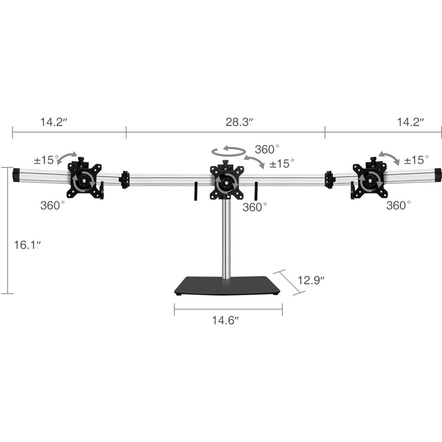 SIIG Premium Aluminum Freestanding Triple Monitor desk stand - 13 to 27" - Max Load 17.6 lbs each" CE-MT2111-S1