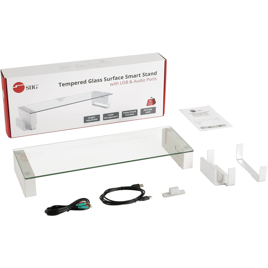 SIIG Tempered Glass Surface Smart Stand with USB and Audio Ports CE-MT2N12-S1