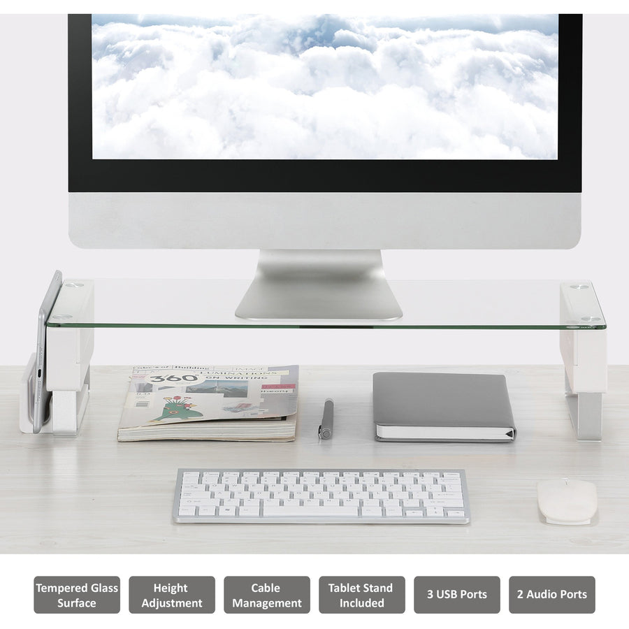 SIIG Tempered Glass Surface Smart Stand with USB and Audio Ports CE-MT2N12-S1