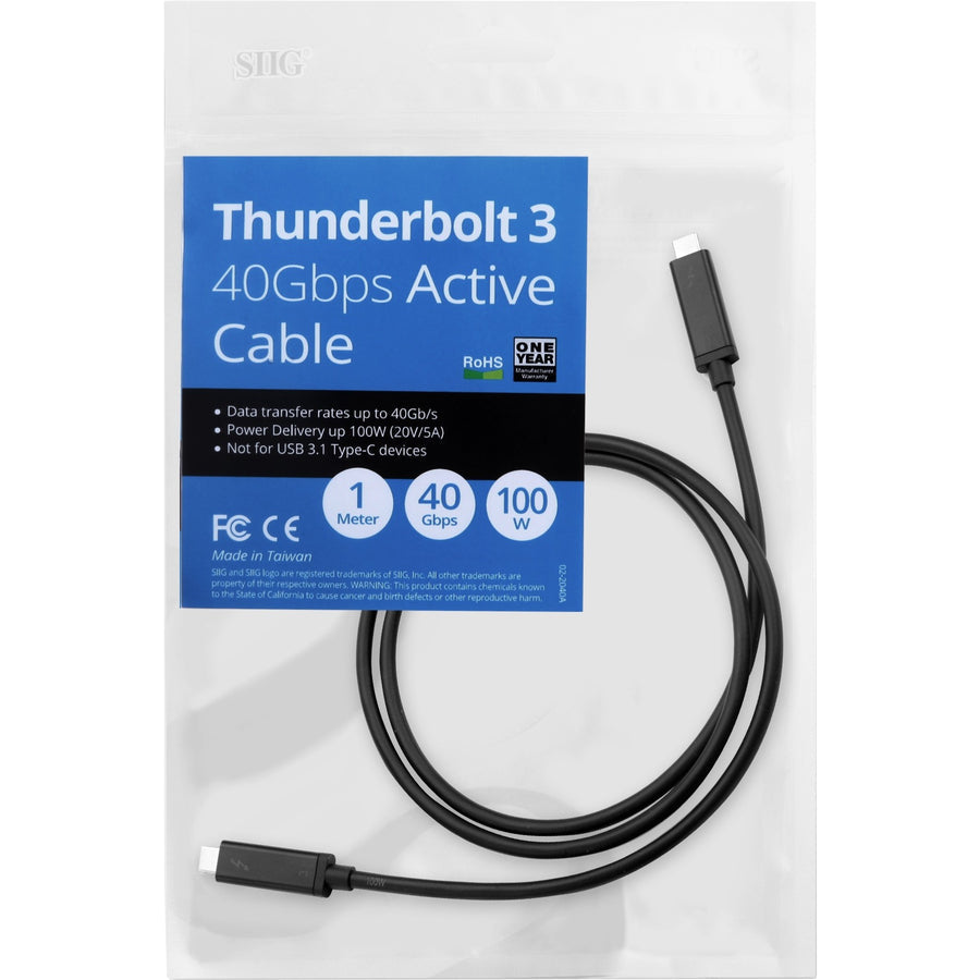 SIIG Thunderbolt 3 40Gbps Active Cable - 1M CB-TB0011-S1