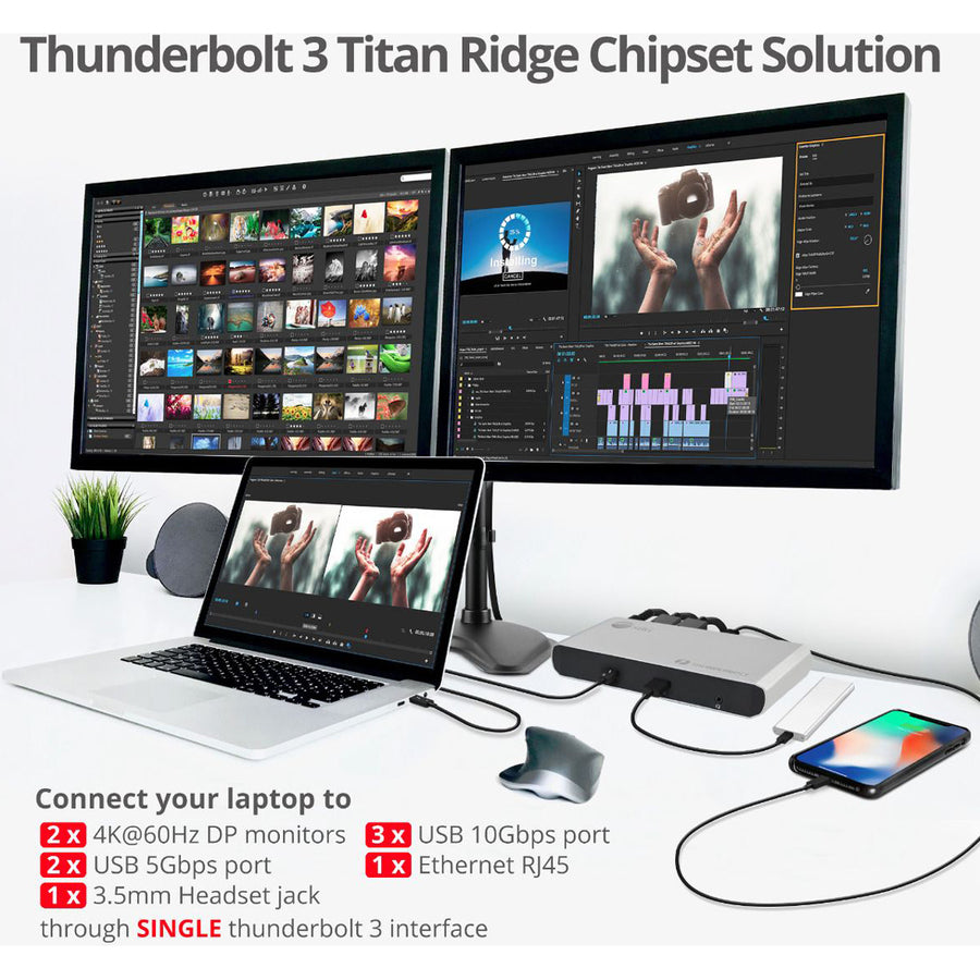 SIIG Thunderbolt 3 Dual DP 4K Video Docking Station with PD - Titan Ridge JU-DK0C11-S1