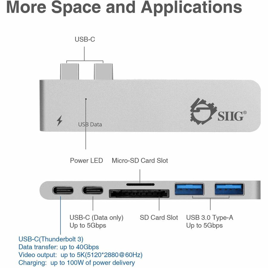 SIIG Thunderbolt 3 USB-C Hub with Card Reader & PD Adapter - Silver JU-TB0212-S1