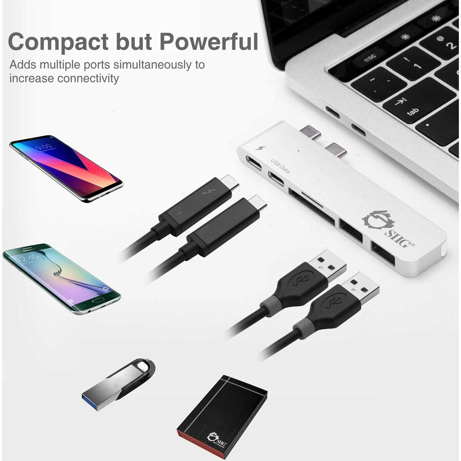SIIG Thunderbolt 3 USB-C Hub with Card Reader & PD Adapter - Silver JU-TB0212-S1