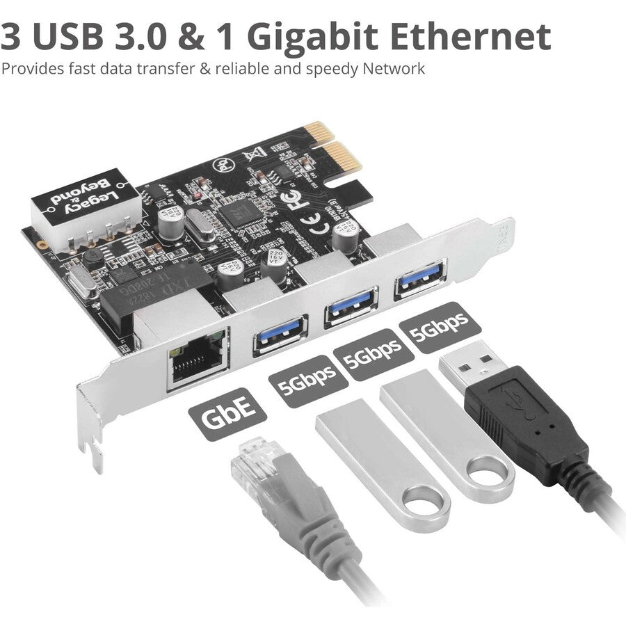 SIIG USB 3.0 3-Port Hub with LAN PCIe Host Card LB-US0614-S1