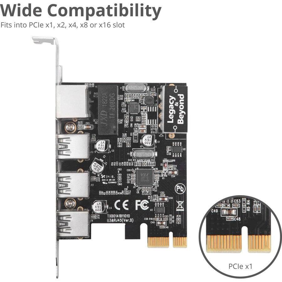 SIIG USB 3.0 3-Port Hub with LAN PCIe Host Card LB-US0614-S1