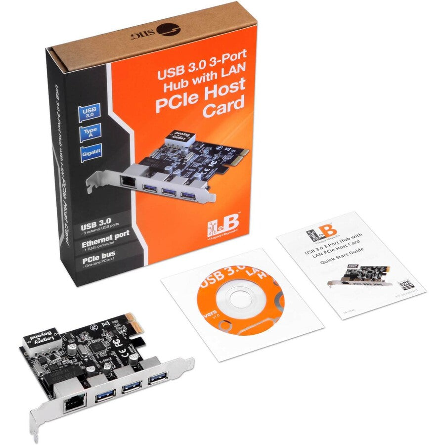SIIG USB 3.0 3-Port Hub with LAN PCIe Host Card LB-US0614-S1