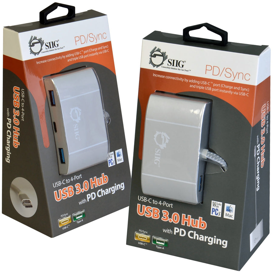 SIIG USB-C to 4-Port USB 3.0 Hub with PD Charging - 3A/1C JU-H30C11-S1