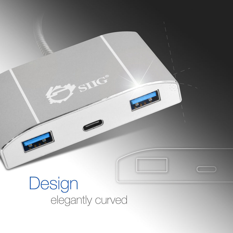 SIIG USB-C to 4-Port USB 3.0 Hub with PD Charging - 3A/1C JU-H30C11-S1