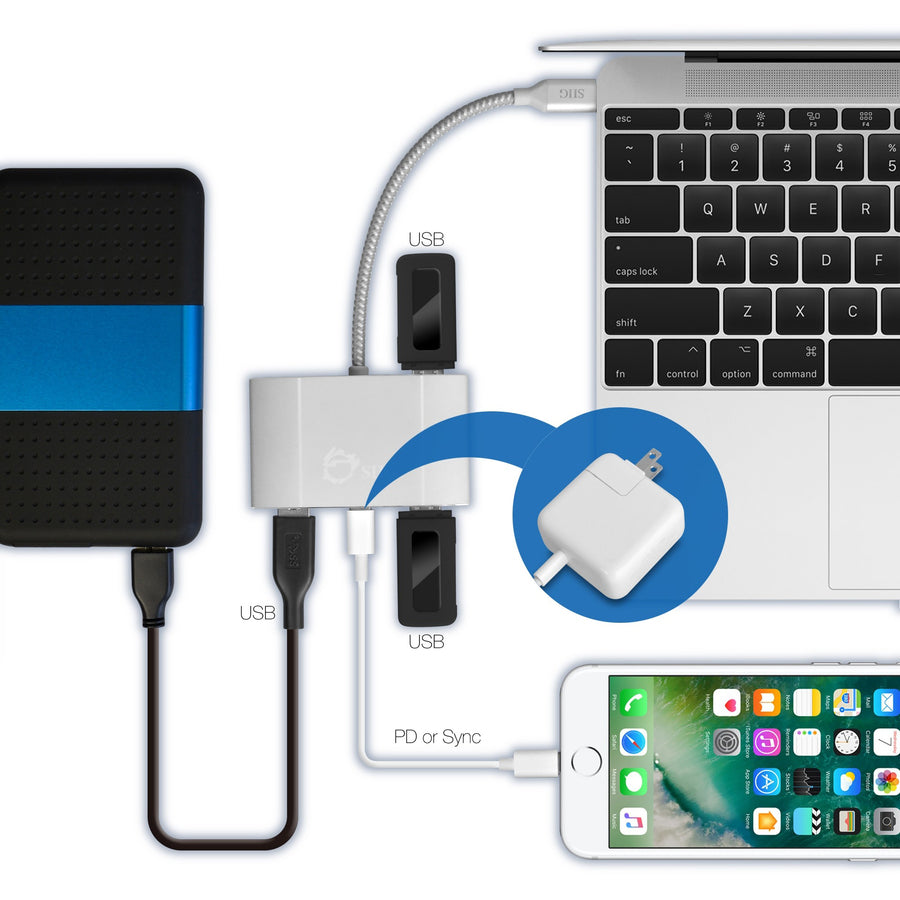 SIIG USB-C to 4-Port USB 3.0 Hub with PD Charging - 3A/1C JU-H30C11-S1