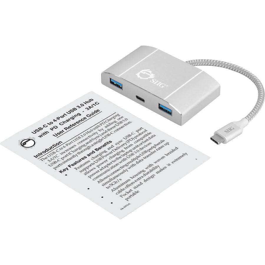 SIIG USB-C to 4-Port USB 3.0 Hub with PD Charging - 3A/1C JU-H30C11-S1