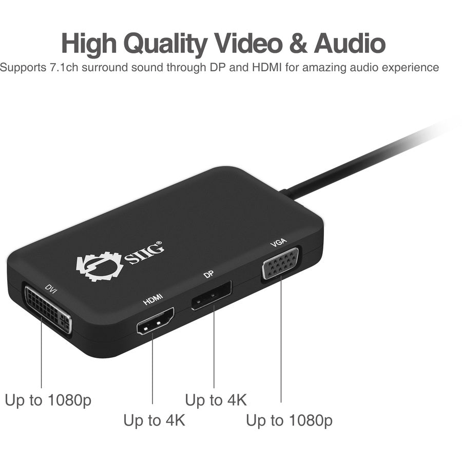SIIG USB-C to 4-in-1 Multiport Video Adapter - DVI/VGA/DP/HDMI CB-TC0611-S1