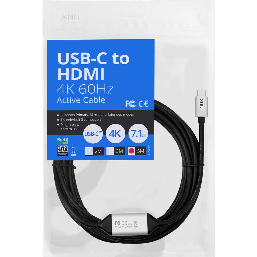 SIIG USB-C to HDMI 4K 60Hz Active Cable - 5M CB-TC0511-S1