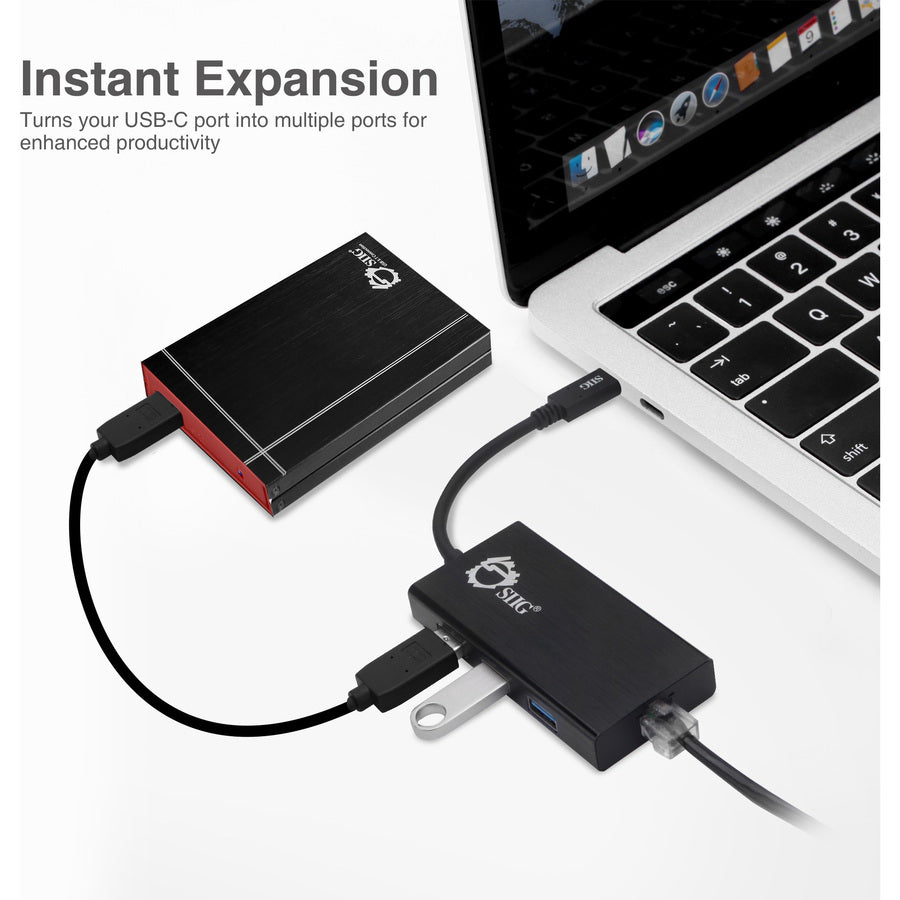 SIIG USB-C to USB 3.0 Hub & Gigabit Ethernet LAN Adapter JU-H30D11-S1