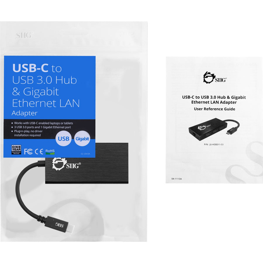 SIIG USB-C to USB 3.0 Hub & Gigabit Ethernet LAN Adapter JU-H30D11-S1