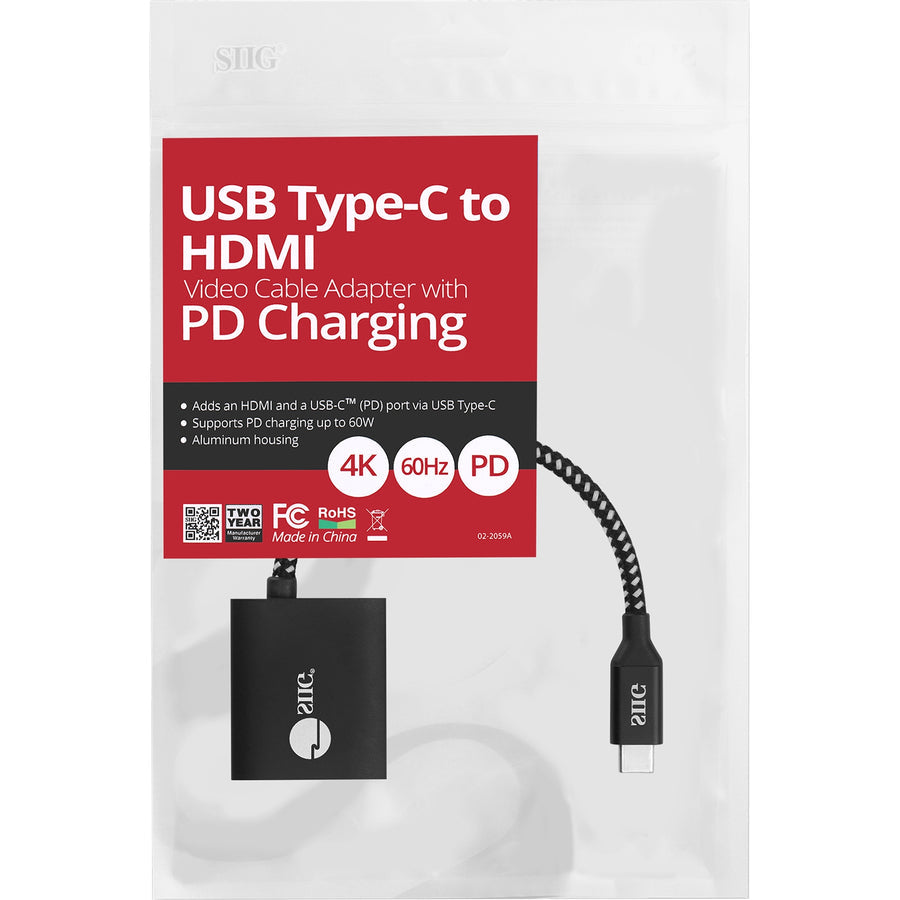 SIIG USB Type-C to HDMI Video Cable Adapter with PD Charging CB-TC0811-S1