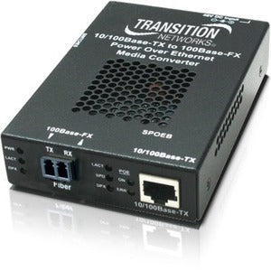 SPOEB1013-105-NA PoE Media Converter - 10/100Base-TX to 100Base-FX Multimode | Transition Networks