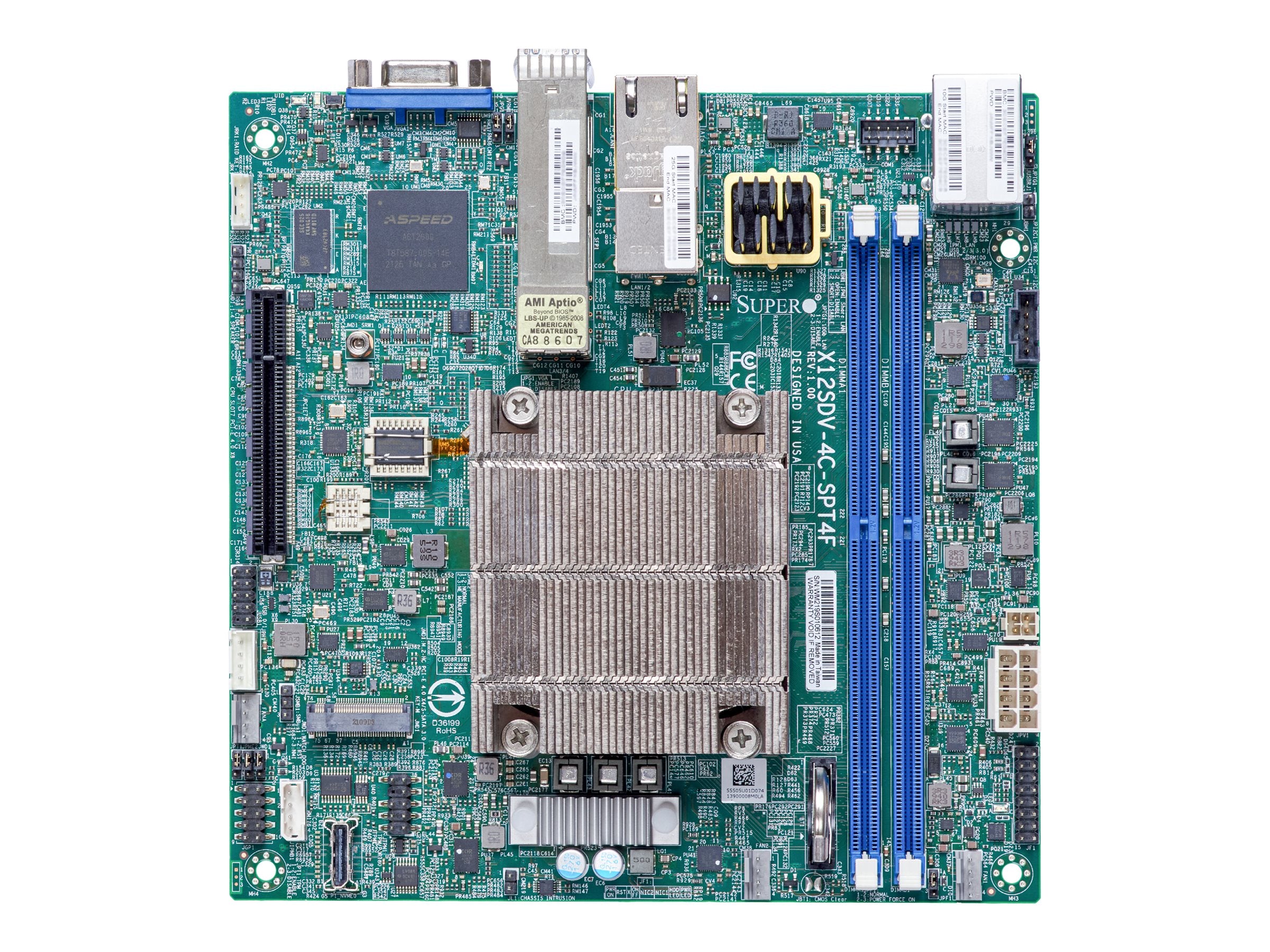 SUPERMICRO X12SDV-10C-SPT4F - Motherboard - mini ITX - Intel Xeon D-1749NT - FCBGA2227 Socket - USB 3.0 - 2 x 10 Gigabit LAN, MBD-X12SDV-10C-SPT4F-O