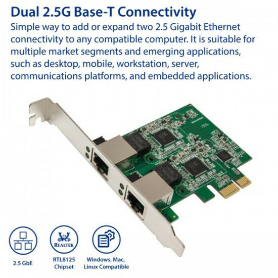 SYBA Dual 2.5 Gigabit Ethernet PCI-e x1 Network Card SD-PEX24066