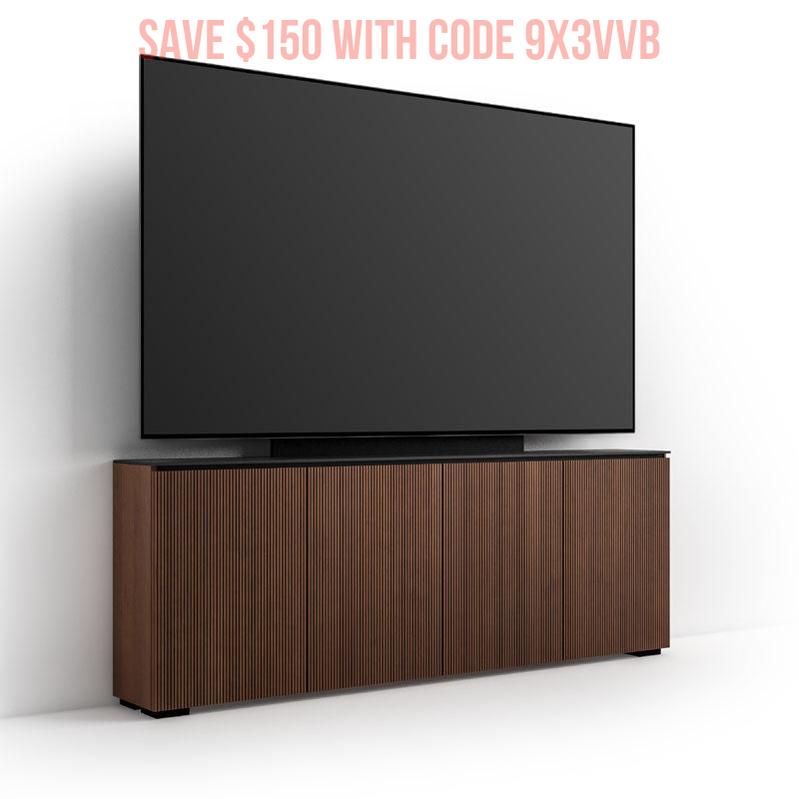 Salamander Manhattan 347 Low Profile TV Cabinet with Mount, Medium Walnut & Black Top