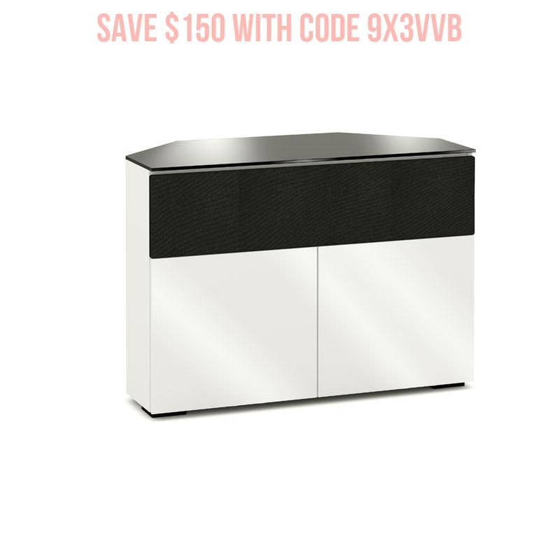 Salamander Miami 329 Corner Entertainment Cabinet – Gloss White & Black Glass, Space-Saving Design