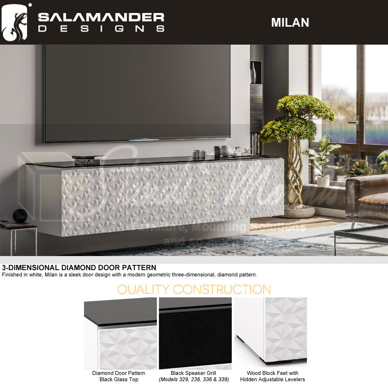 Salamander Milan 217 Sub Enclosure White Black Glass – Stylish AV Cabinet