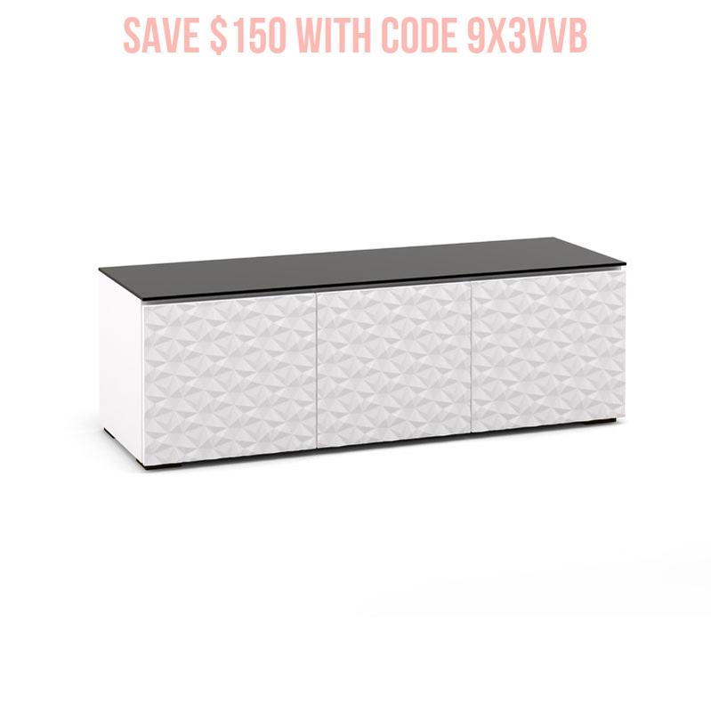 Salamander Milan 237 Media Cabinet White Black Glass Diamond Pattern