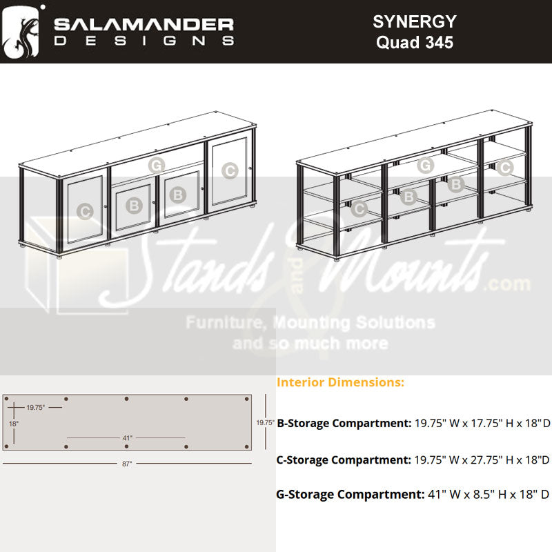 Salamander Synergy Model 345 Walnut AV Media Console with Black Posts