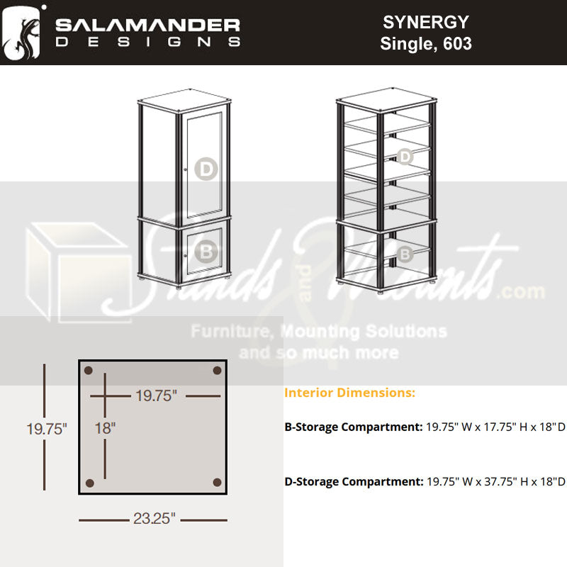 Salamander Synergy Model 603 Black Oak Media Cabinet with Black Posts