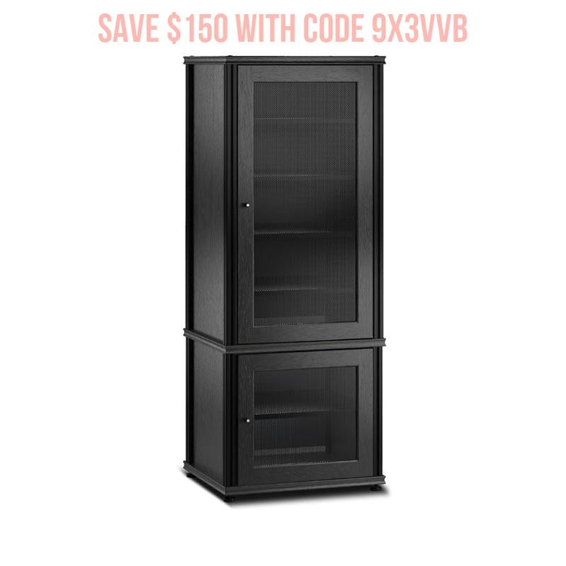 Salamander Synergy Model 603 Black Oak Media Cabinet with Black Posts