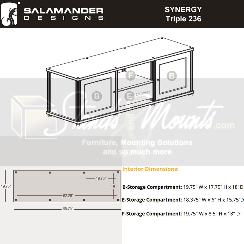 Salamander Synergy SB236W/A Single Box Walnut with Aluminum Posts for Media Storage