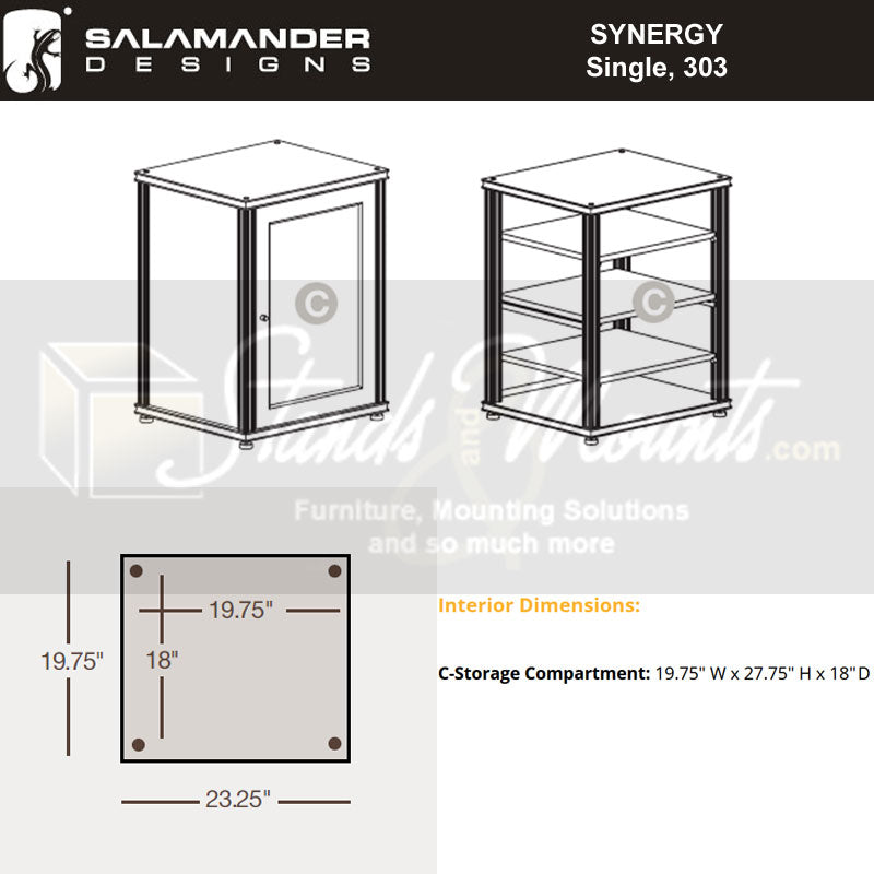Salamander Synergy Single 30 AV Cabinet Dark Walnut with Black Posts
