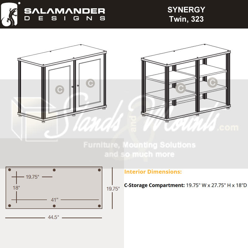 Salamander Synergy Single Box 323 Cherry with Aluminum Posts – Modular AV Storage