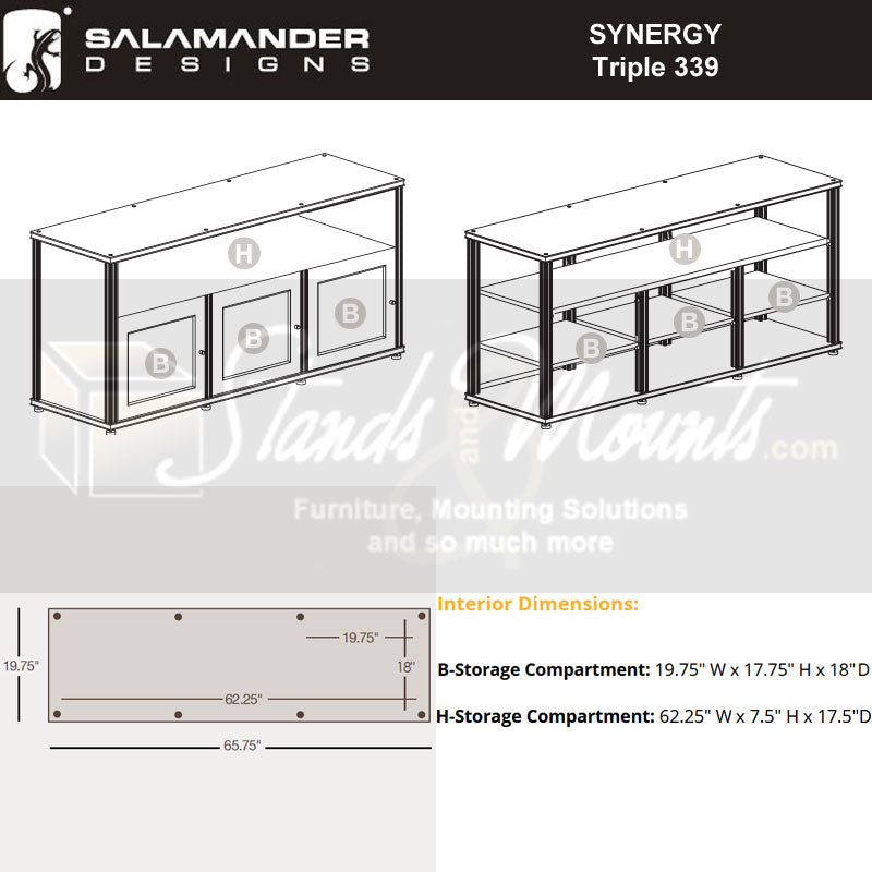 Salamander Synergy Single Box 339 AV Cabinet Black Oak Glass Aluminum Posts