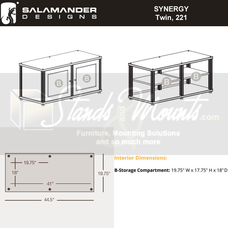 Salamander Synergy Twin 20 AV Cabinet Dark Walnut Black Posts