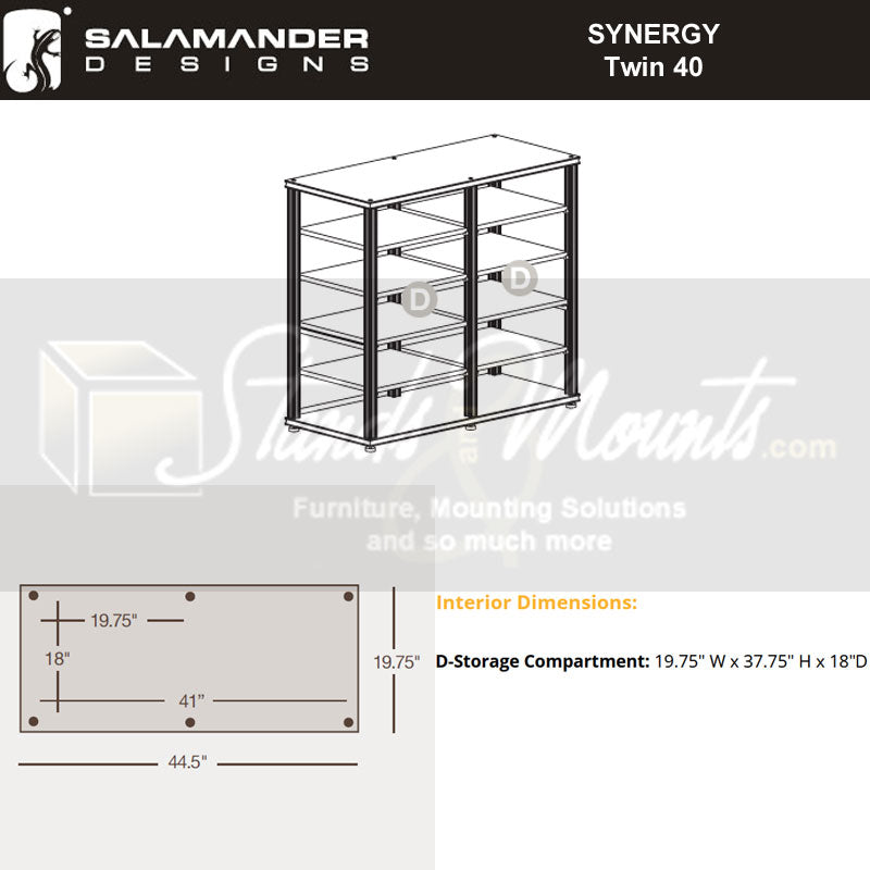 Salamander Synergy Twin 40 Walnut Modular Base with Aluminum Posts